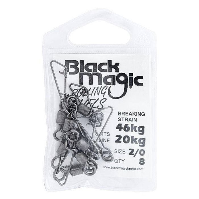 Black Magic Rolling Swivel With Snap Small Pack 20kg (46kg Breaking Strain)