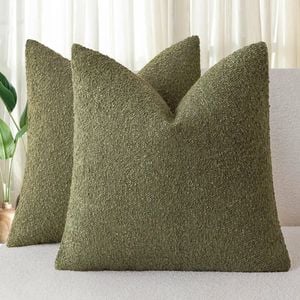 Gioia Casa Twin-Pack Bouclé Cushion Covers - Soft Textured Polyester with Hidden Zipper (Olive Green, 45cm x 45cm)