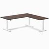Desky Rubberwood L-Shape Sit Stand Desk White Frame 180x175cm - Dark Walnut