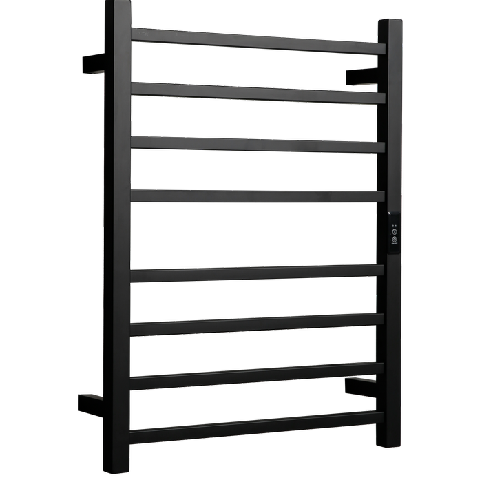 Hotwire 80W 700 x 530mm Black 8 Bar Flat Square Heated Towel Rail with Timer