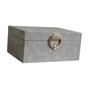 SS Collective Large Grey Suede Decorative Box W/ Gold Latch 24x18x11cm
