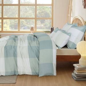 Double Quilt Cover Set - Sage Check