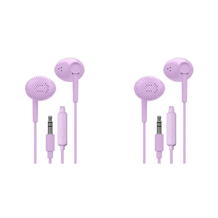 2PK Liquid Ears Everyday 3.5mm Wired Bud Earphones with Mic Lavender