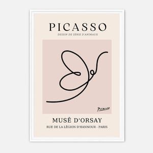 Galrie Pablo Picasso Animal Series Minimalist Line Art Print for Modern Decor, White Frame, A4 21 x 30cm (8 x 12inch)