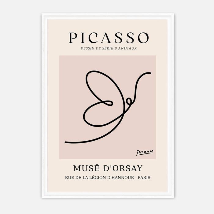 Galrie Pablo Picasso Animal Series Minimalist Line Art Print for Modern Decor, White Frame, A4 21 x 30cm (8 x 12inch)