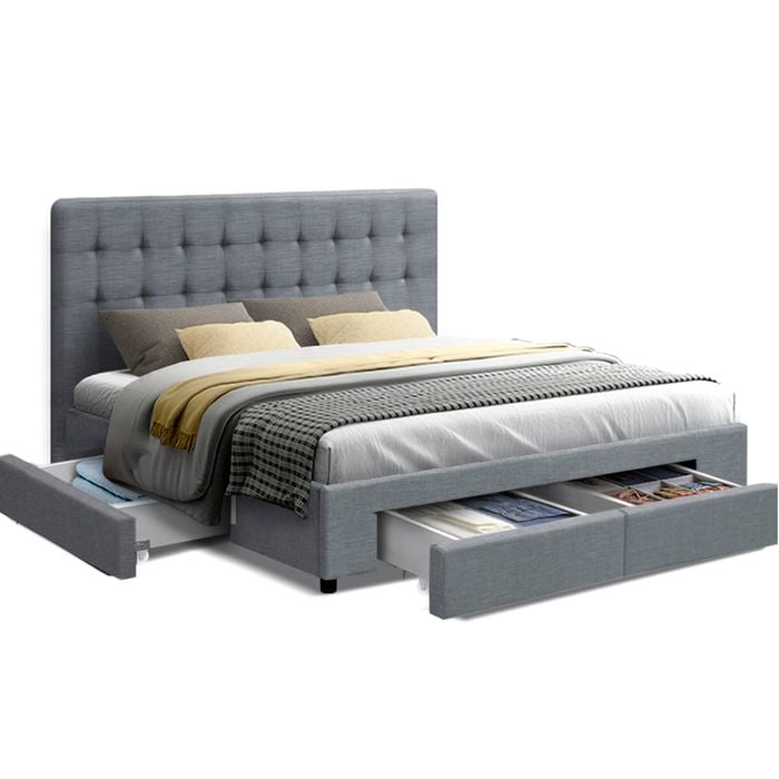 Artiss Bed Frame Queen Size with 4 Drawers Grey AVIO