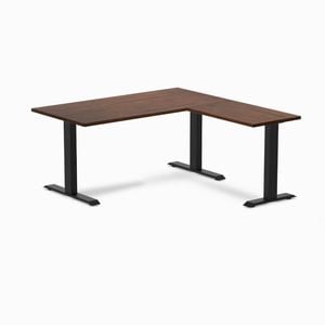 Desky Fixed Height Red Walnut Rubberwood L-shape Office Desk 1500x1550mm Matte Black Frame