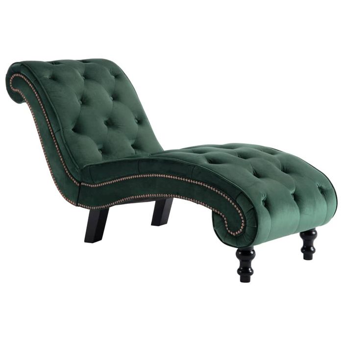 vidaXL Chaise Lounge Green Velvet Thick Padded Bedroom Sleeper Lounge Sofa