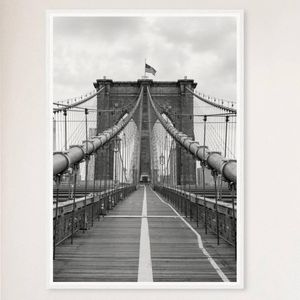 Galrie Timeless Brooklyn Bridge Black and White -Iconic Fine Art Photography Home Decor, White Frame, A2 42 x 60cm (16 x 24inch)