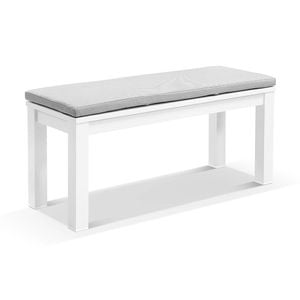 Santorini Outdoor 1.1m Aluminium Bench Seat White & Textured Olefin Grey Cushions