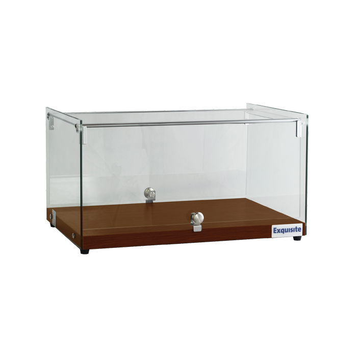 Exquisite One Tier Flat Glass Ambient Cake Display – Elegant Walnut Colour