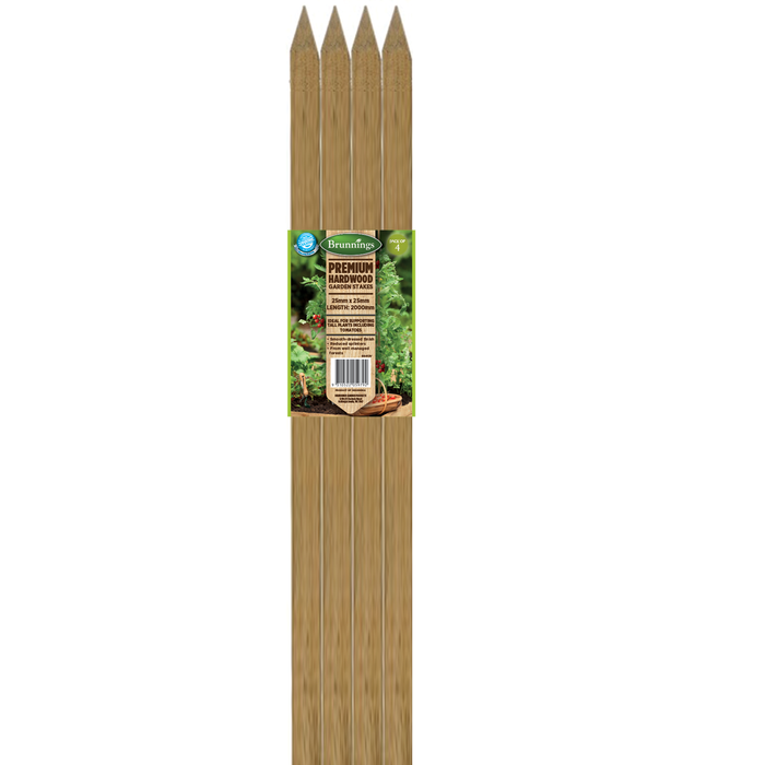 Brunnings 25 x 25 x 2000mm Hardwood Stakes - 4 Pack