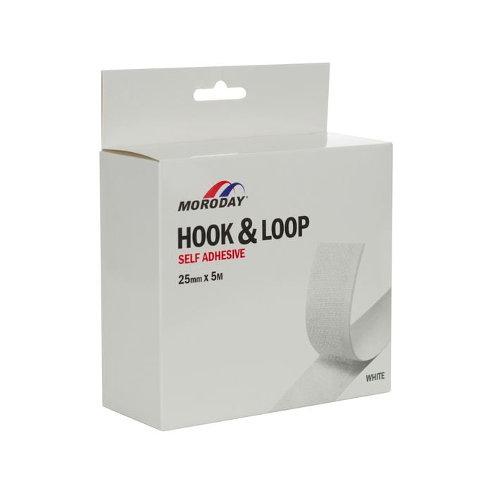 Moroday 25mm x 5m White Hook And Loop Self Adhesive