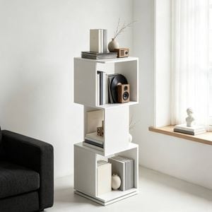 Ufurniture Rotating Bookshelf 3-Tier Wooden Bookcase Corner Standing Display Shelf Organizer CD Storage Rack White