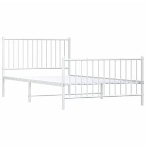 vidaXL Metal Bed Frame Bed Base with Headboard Footboard White 107x203 cm