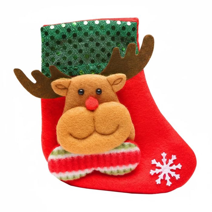 P&P Red and Green Velvet Reindeer Gift Bag 15x12cm Christmas Stocking Pouch