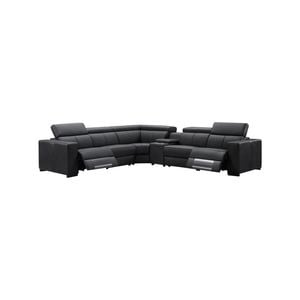 Genuine Leather 6 Seater Corner Sofa With 2 Electric Recliners And Reversible Console in Black Colour