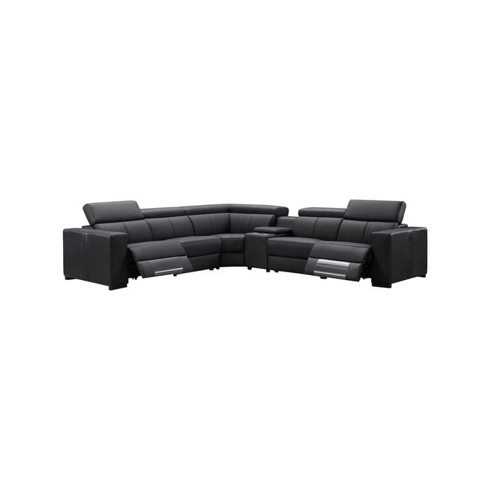 Genuine Leather 6 Seater Corner Sofa With 2 Electric Recliners And Reversible Console in Black Colour
