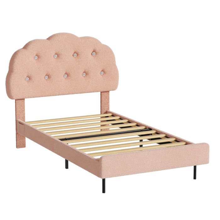 Ufurniture Adjustable Headboard Floating Bed Frame with LED Lights King Single Pink