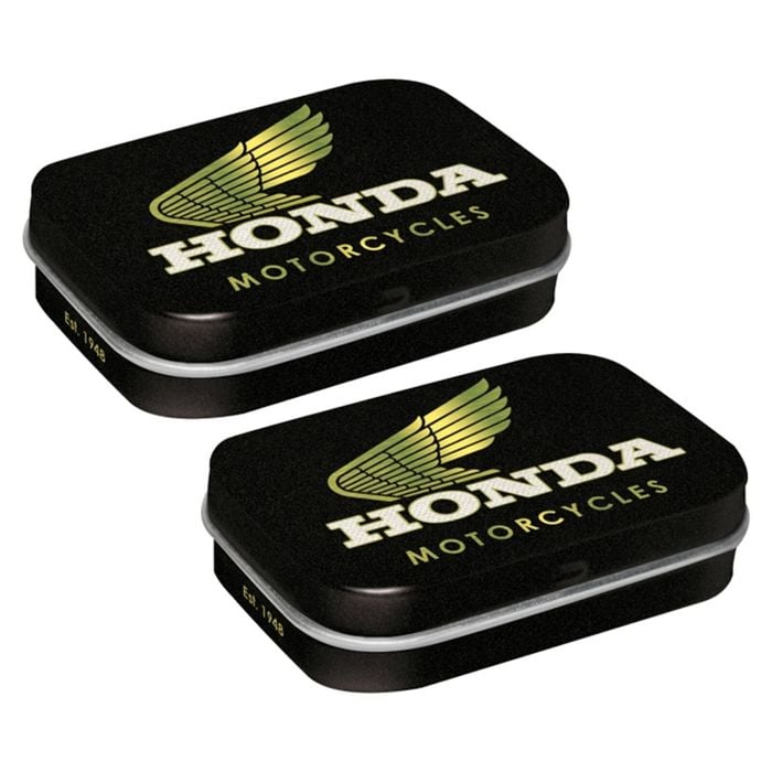 2PK Nostalgic Art 4x6cm Mint Box Metal Tin Honda MC Motorcycles Gold