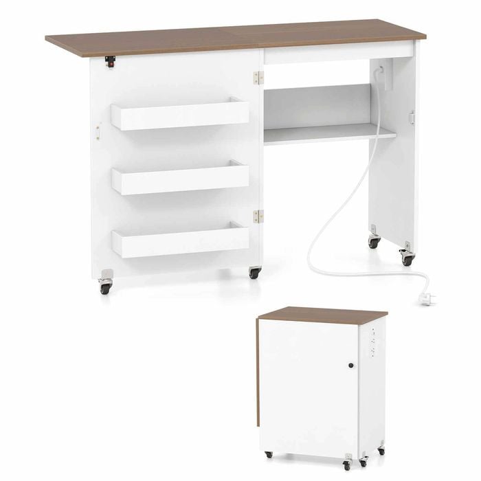 Costway Folding Sewing Table Mobile Craft Station Desk Storage Cabinet