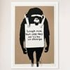 Galrie Banksy Laugh Now Art Print 2003 - Iconic Wall Decor, White Frame, 50 x 70cm (20 x 28inch)