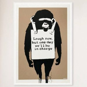 Galrie Banksy Laugh Now Art Print 2003 - Iconic Wall Decor, White Frame, 50 x 70cm (20 x 28inch)