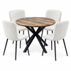 FORET 5 Piece Round Dining Table And 4 Boucle Chairs Set