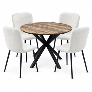 FORET 5 Piece Round Dining Table And 4 Boucle Chairs Set