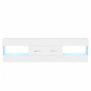 Ufurniture Led Tv Cabinet W/ Corrugated Side Plate Gloss Entertainment Unit Stand With Drawer & Open Shelf White
