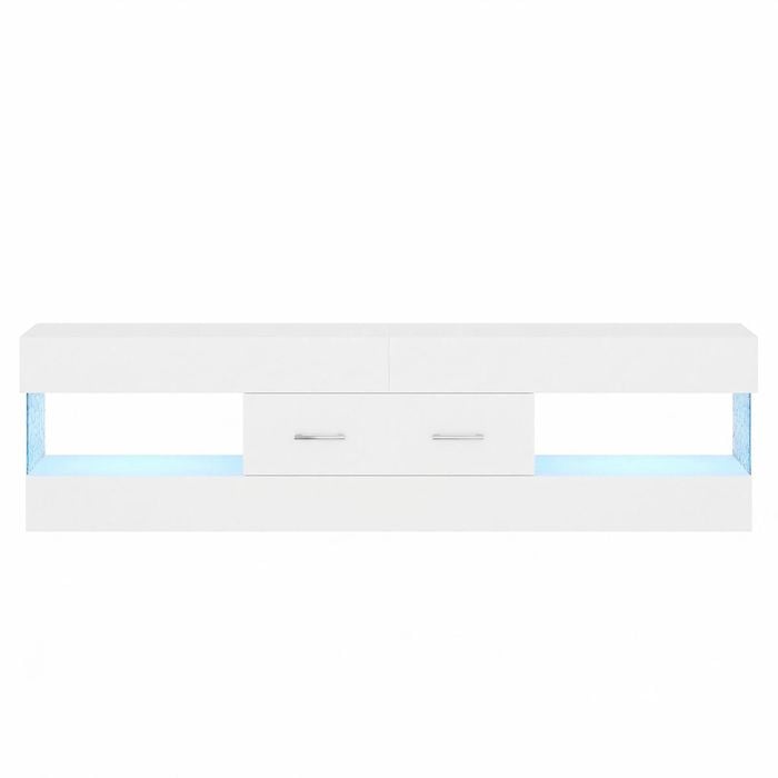 Ufurniture Led Tv Cabinet W/ Corrugated Side Plate Gloss Entertainment Unit Stand With Drawer & Open Shelf White