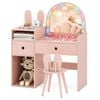 Costway Kid Vanity Set Lighted Mirror Princess Makeup Table & Chair Pink