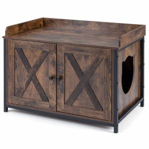 Costway Cat Litter Box Enclosure House Furniture Barn Door Pet Brown