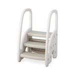 Costway 3-Step Stool kidren Learning Toilet Potty Training Helper Kid Standing Tower Kitchen Bathroom Grey