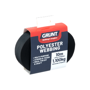 GRUNT 25mm x 10m Heavy Duty Black Polyester Webbing