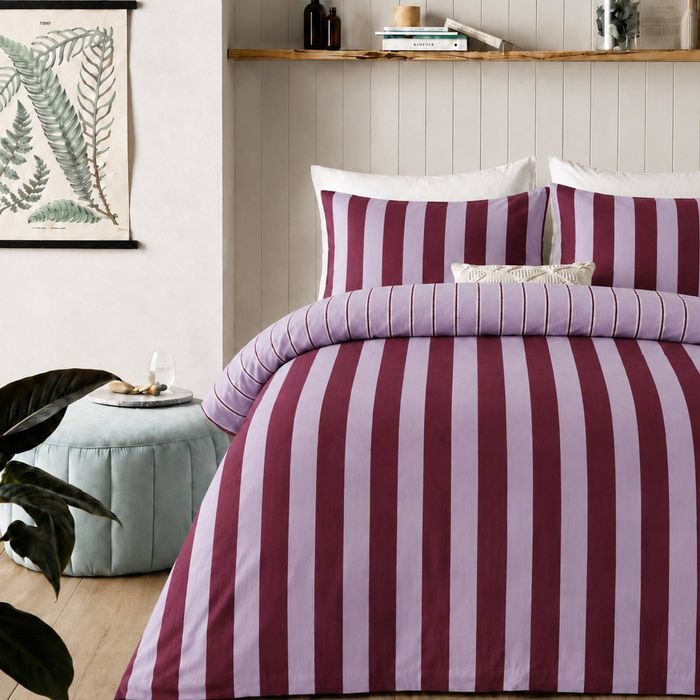 Vintage DesignLinen Cotton Stripe Quilt Cover Set Port Lilac- SKB