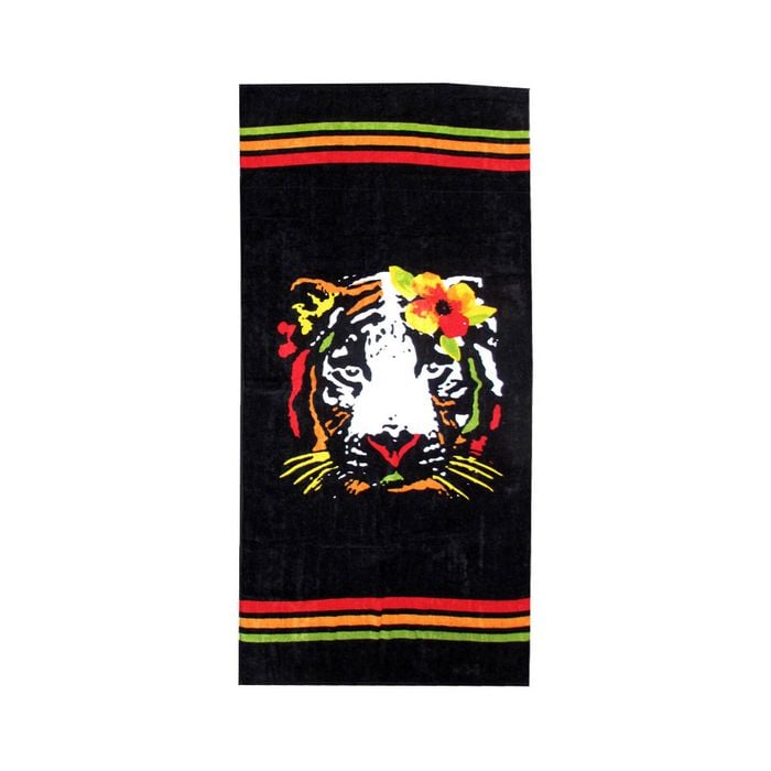 Flor de la Mar Black Cotton Beach Towel
