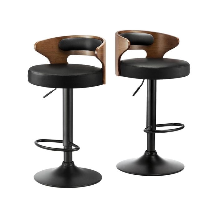 Oikiture Bar Stools Kitchen Stool Gas Lift Black X2