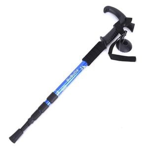 Folding Walking Stick Telescopic Adjustable Antishock Hiking Grip Pole Trekking Blue