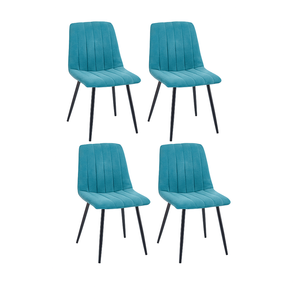 Foret Peacock Blue Velvet Upholstered Dining Chairs Black Metal Legs Set Of 4