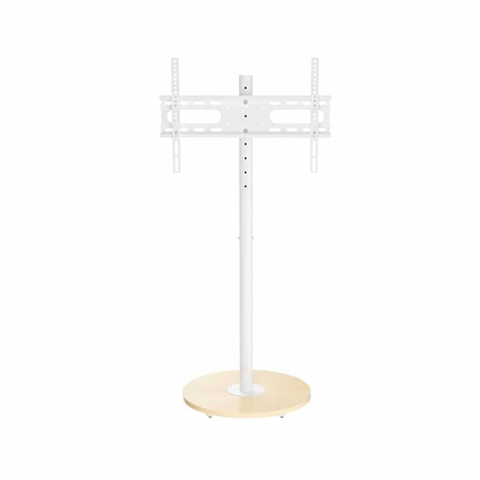 P&P White And Natural Wood Adjustable TV Stand With Wheels For 40–75 Inch Screens