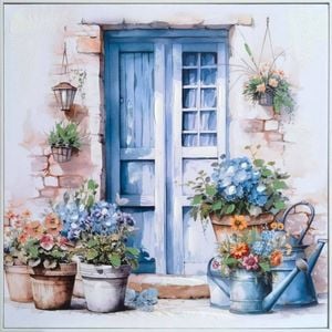 P&P Charming Vintage Door Hand Painting - White PS Frame 82x82x7cm