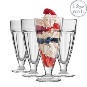 Argon Tableware 350ml Ice Cream Sundae Glasses - Set Of 12 Milkshake Glasses Dessert Cups With Footed Base Ice Cream Bow