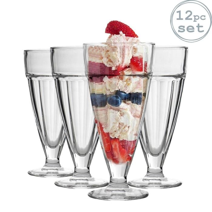 Argon Tableware 350ml Ice Cream Sundae Glasses - Set Of 12 Milkshake Glasses Dessert Cups With Footed Base Ice Cream Bow