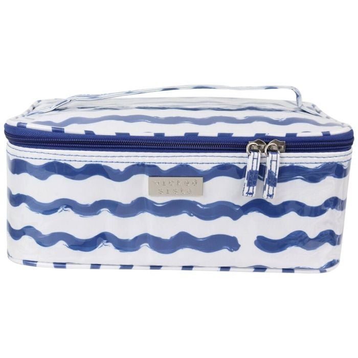 Wicked Sista Wavy Stripe Medium Beauty Case Waterproof Makeup Bag Blue