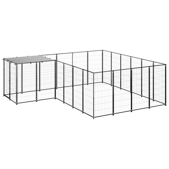 vidaXL Dog Kennel Black 8.47 m² Steel Outdoor Puppy Enclosure Dog Cage House
