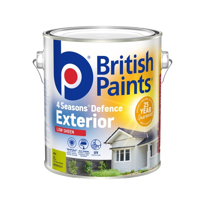 British Paints 2L Mid Base Low Sheen 4 Seasons Exterior Paint