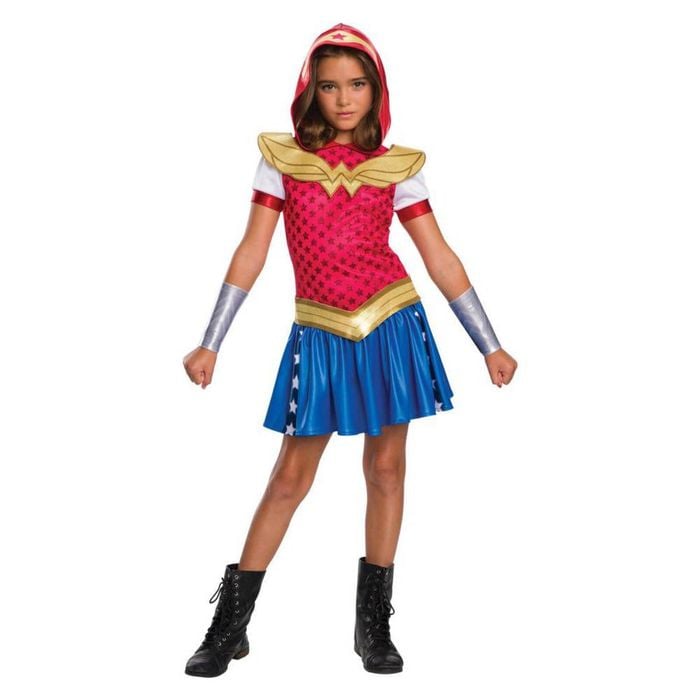 Wonder Woman DC Super Hero Girls Kids Hoodie Halloween Costume with Belt, Large