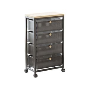 Mesh Cabinet Storage Organizer With Pull-Out Basket 4-Tier Black W/Swivel Wheel Shelf Rolling Trolley Cart