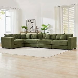 Homfurn 390cm Oversized Modular Sectional Sofa, Corduroy Large Sectional Couches, 4 Seater Modern Deep Seat Sofa Set